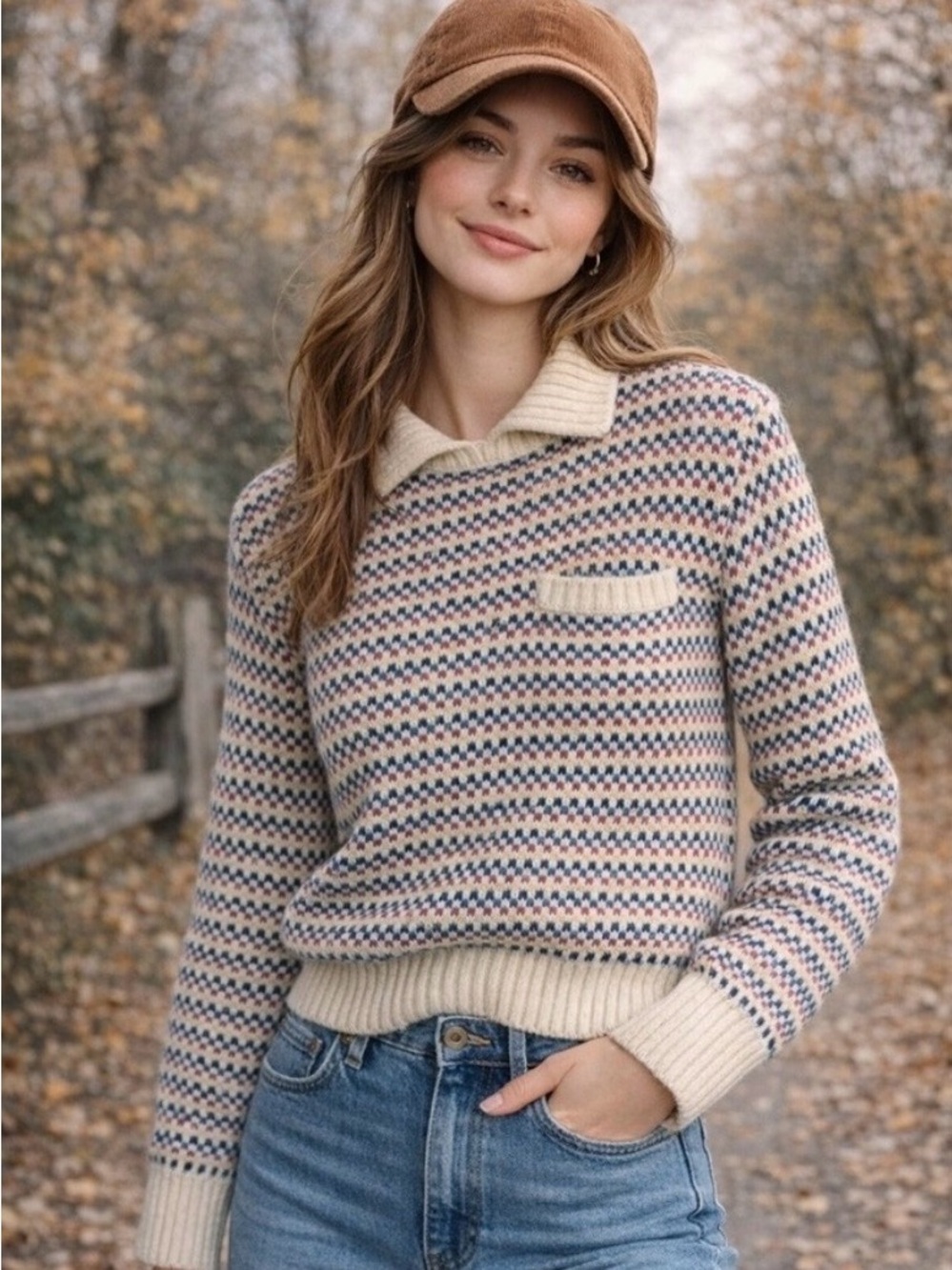 Vintage LL Bean 100% Pure Wool Patterned Collared Sweater(fits like a L, but XL)